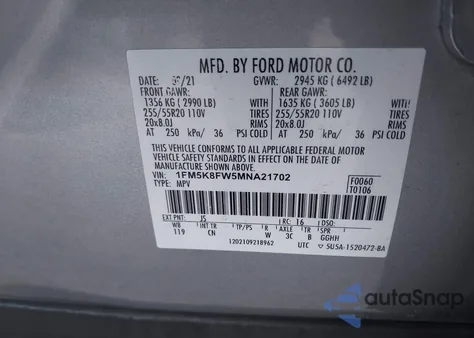 2021 Ford Explorer Limited z USA, uszkodzony, nr VIN 1FM5K8FW5MNA21702